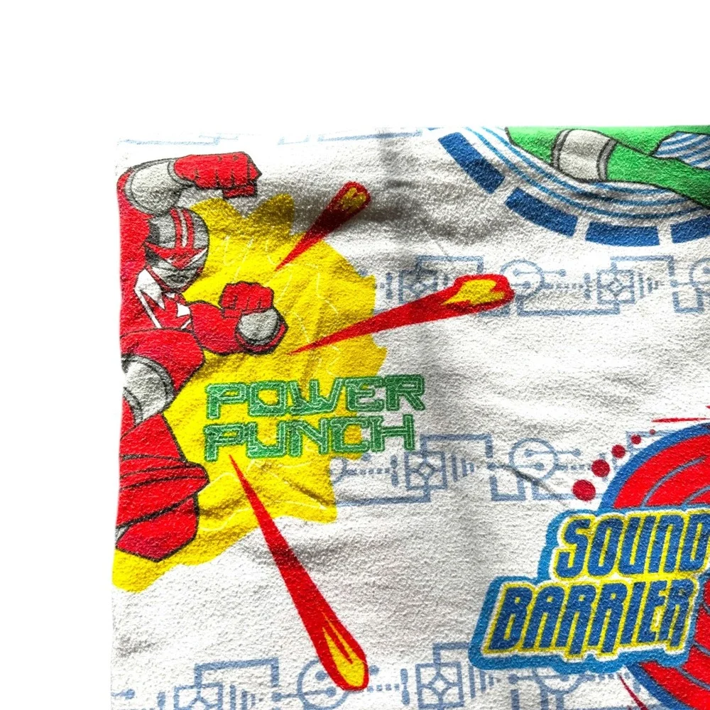 VTG 2001 Power Rangers Twin Flat Sheet‎ Flannel Green Blue Red Boys Man Cave